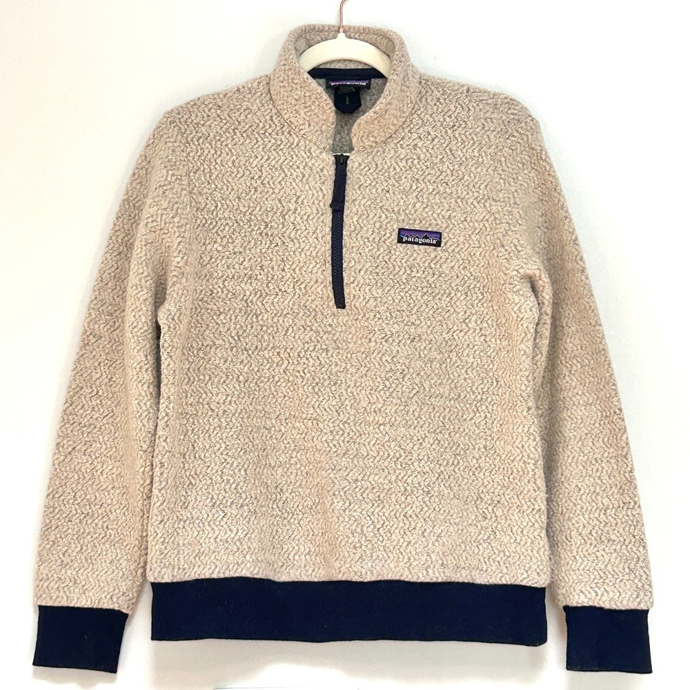 Patagonia Woolyester Fleece Pullover Womens M Oatmeal Heather 1/4 Zip 26950
